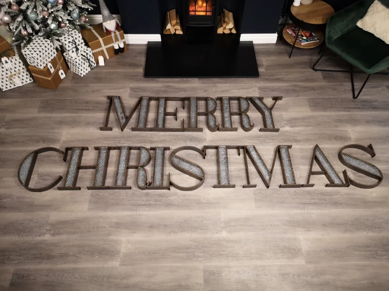 Image of 40cm Industrial Metal Set of 14 Merry Christmas Letters Decoration