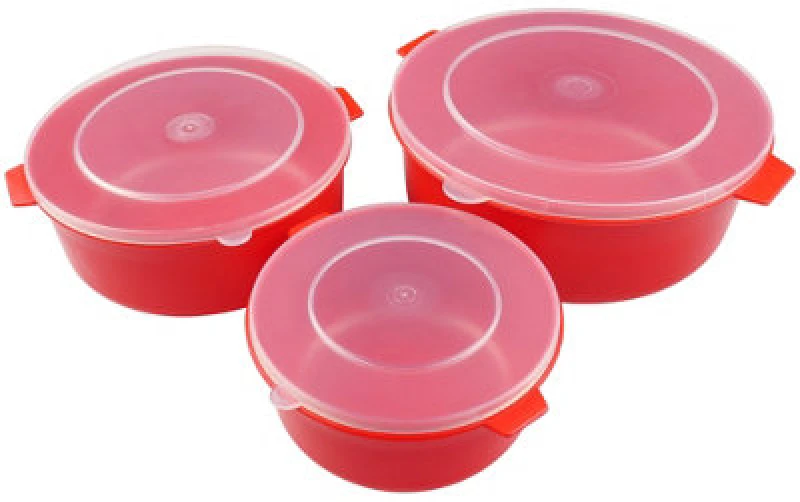 Image of Good2Heat Plus Red 3 Pack 'Microwave Cookware' Dishwasher Safe Lidded Dish Set Red