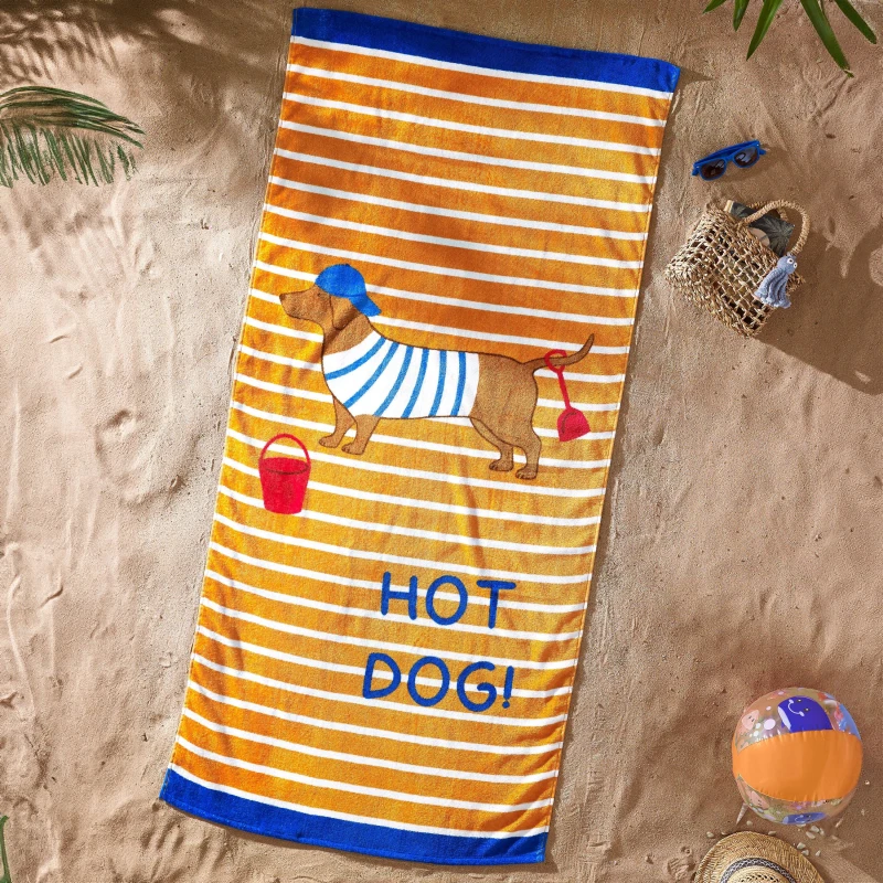 Image of Catherine Lansfield Hot Dog Absorbent Beach Towel Orange