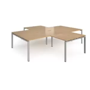 image of Bench Desk 4 Person With Return Desks 3200mm Oak Tops With Silver Frames Adapt