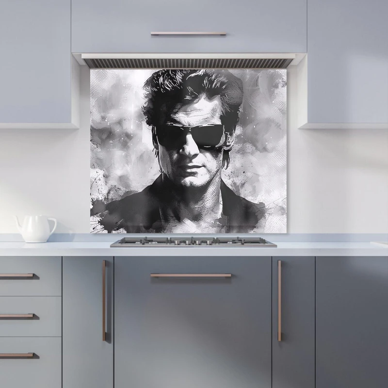 Image of Warren Reed - Designer Cool Icon in Monochrome Kitchen Splashback in Pink Size: 600mm x 750mm Pink Unisex 600mm x 750mm