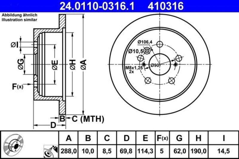 Image of ATE 24.0110-0316.1 Brake disc solid, Coated Brake Disc (82)