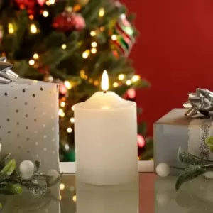 Image of Festive 10cm Battery Operated Wax Firefly Pillar Candle With Timer White