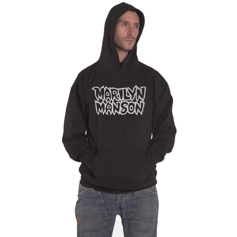 Image of Marilyn Manson Mens Logo Pullover Hoodie in Black Size: XL Black Male XL