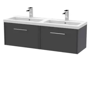 image of Hudson Reed Juno 1200mm Wall Hung 2 Drawer Vanity & Double Polymarble Basin - Graphite Grey