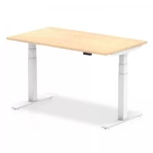 image of Air 1400 x 800mm Height Adjustable Desk Maple Top White Leg