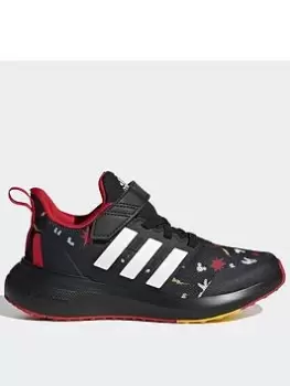 Image of adidas X Disney Fortarun 2.0 Mickey Cloudfoam Sport Running Elastic Lace Top Strap Shoes, Black/Gold, Size 2 Older