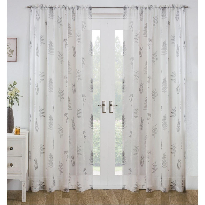 Image of Tyrone Textiles Bracken All Over Leaf Voile Panel - Single - Grey Grey 57x48