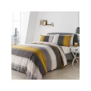 image of Fusion - Betley Stripe Reversible Duvet Cover Set, Ochre, King