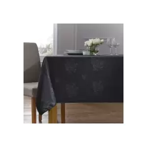 image of Homespace Direct - Damask Rose Tablecloth 54x90 Rectangle Black Easycare - Black