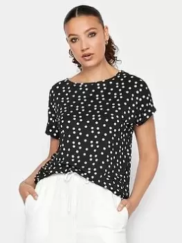 Image of Long Tall Sally Black White Turn Back Spot Tee, Black, Size 10, Women
