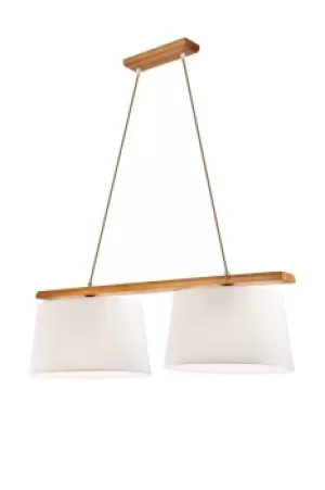 image of Aida Bar Pendant Ceiling Light With Fabric Shade Oak Rustic, 2x E27