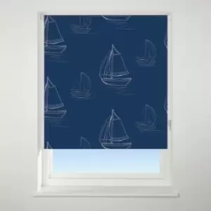 Image of Universal Patterned Boats Navy Blackout Roller Blind Navy