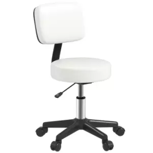 image of HOMCOM Beautician's Swivel Salon Chair w/ Padded Seat Back 5 Wheels Adjustable Height Salon Hairdressers Tattoo Spa Rolling Cushion Professional White