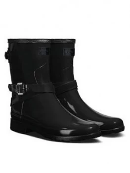 image of Hunter Refined Back Short Welly Boots - Black, Size 3, Women