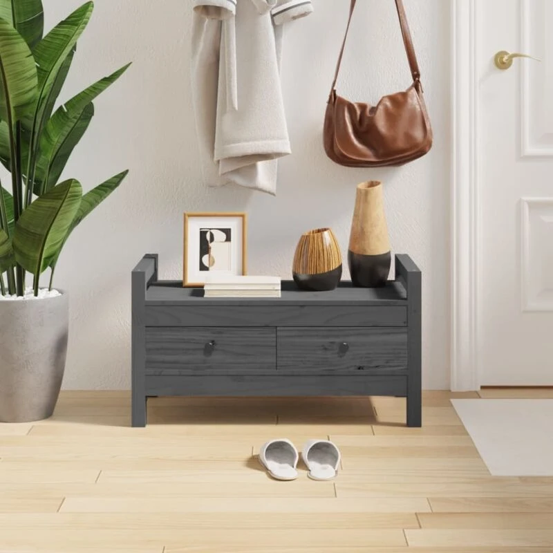 Image of Vidaxl Hall Bench Grey 80X40X43cm Solid Wood Pine, Grey 821786