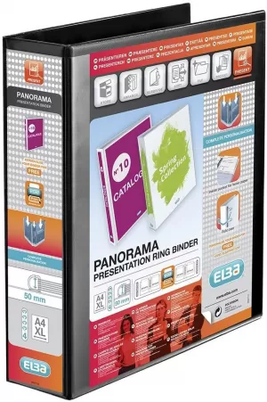 Image of Original Elba Panorama A4 Presentation Ring Binder PVC 4 D Ring 65mm Capacity Black Pack of 4