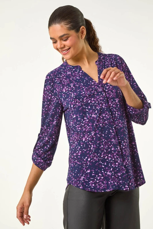 Image of Roman Stretch Speckled Print Blouse Purple