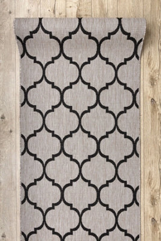 Image of RugsX Runner Sizal Floorlux Design 20608 Moroccan Trellis Silver / Black 80 80X200 Cm