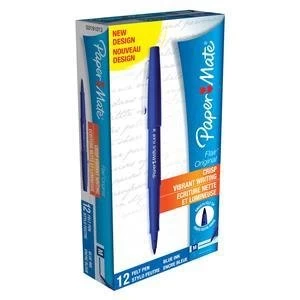 Image of Original Paper Mate Flair Nylon Fine Line Marker 1.1mm Tip 0.8mm Line Blue Pack of 12 Pens