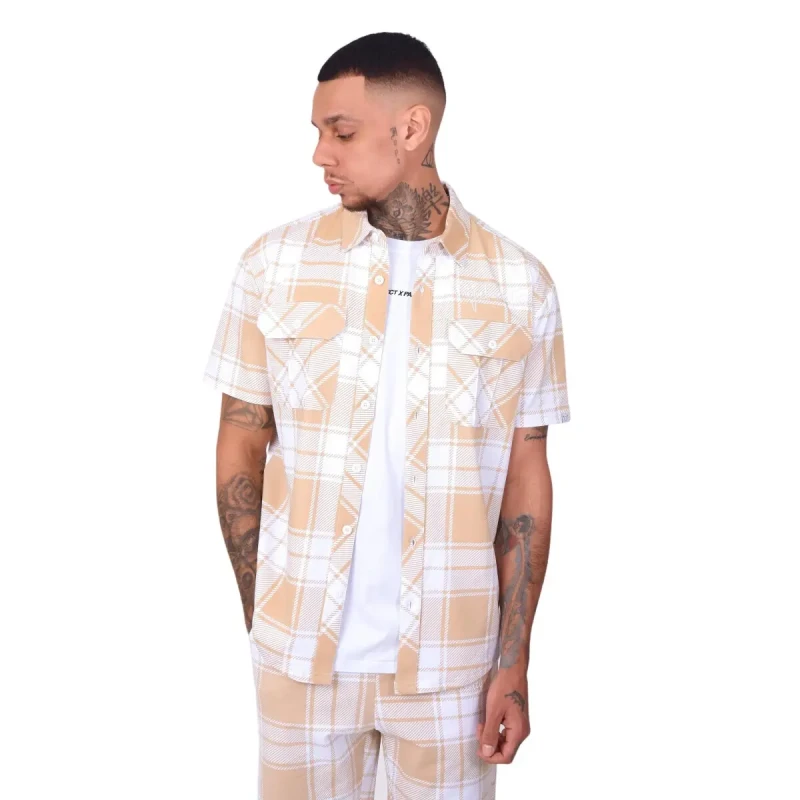 Image of Project X Paris Short sleeve checkered shirt Project X Paris Beige Male M