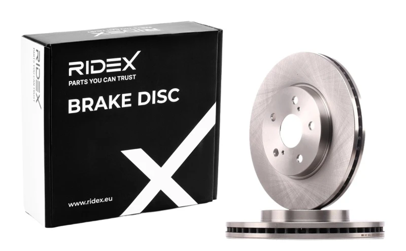 Image of RIDEX 82B0565 Brake disc Front Axle, Vented, Cast Iron, Uncoated, Untreated, without bolts/screws Cast Iron Brake Disc (82)