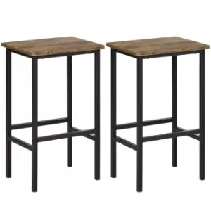 image of Homcom Industrial Bar Stools Set Of 2 Kitchen Bar Chairs Rustic Brown