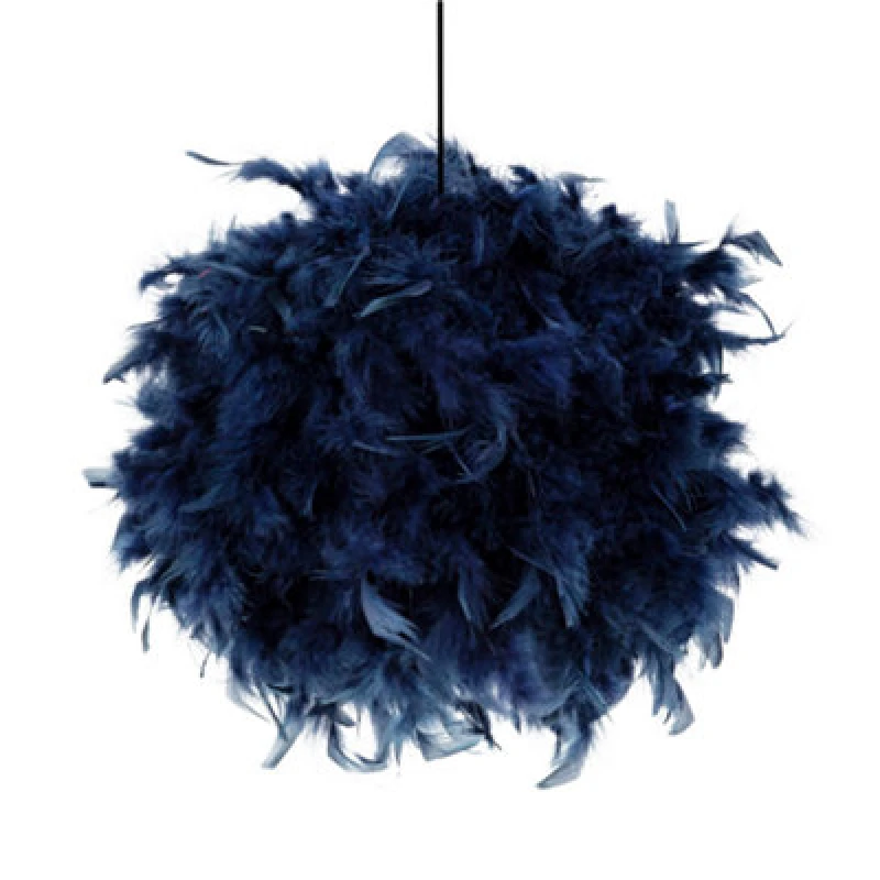 Image of Happy Homewares Eye-Catching And Modern Small Navy Blue Feather Decorated Pendant Lighting Shade