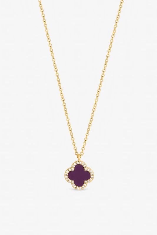 Image of Jon Richard Womens Gold Plated & Purple Clover Pendant Necklace Gold Female One Size