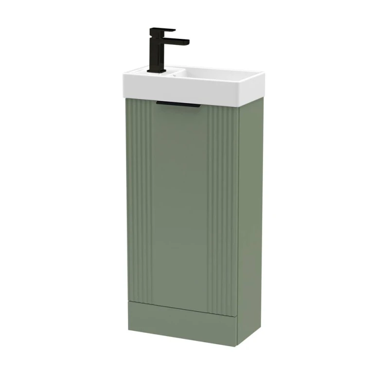 Image of Balterley Green 400mm Floor Standing Vanity Unit with Black Handle Green Unisex
