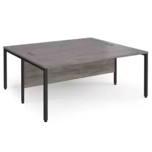 image of Maestro 25 back to back straight desks 1800mm x 1600mm - Black bench leg frame and grey oak top