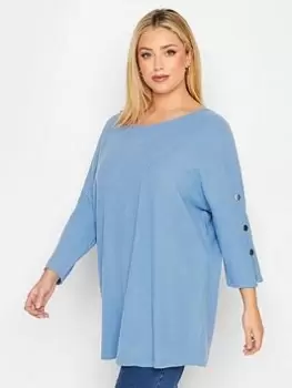 Image of Yours Button Detail Soft Touch Top - Blue Size 16, Women
