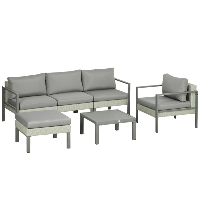 Image of Outsunny 6 PCs Rattan Garden Furniture Set w/ Table, Cushion, Light Grey 860-332V70LG