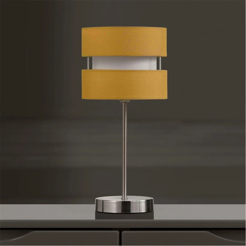 Image of K LIVING Chrome Table Lamp with Layer Fabric Shade Yellow Ochre Yellow
