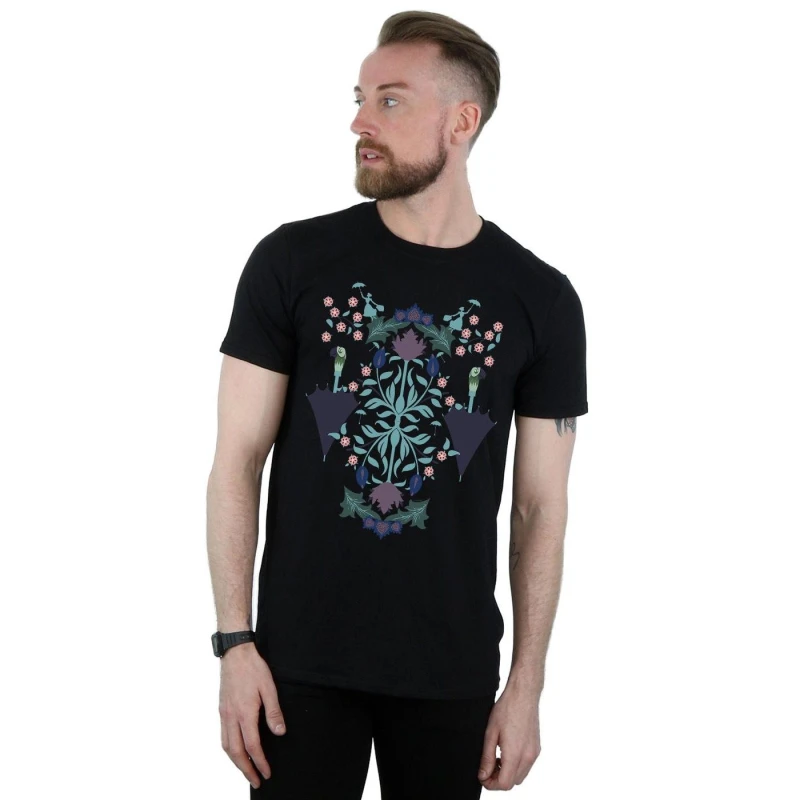 Image of Disney Men Mary Poppins Floral Collage T-Shirt in Black Size: Small Black S Male 5057864439397