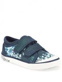 Image of Start-rite Girls Flower Canvas Strap Plimsoll - Navy, Size 9.5 Younger