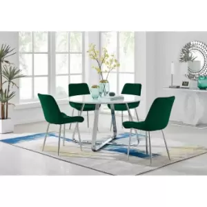 Image of Furniture Box Santorini White Round Dining Table and 4 Green Pesaro Silver Leg Chairs