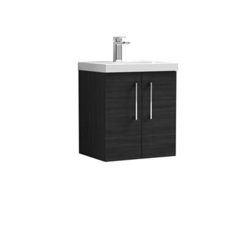 Image of Balterley Contemporary Bathroom Wall Hung 2 Soft-Close Door Vanity Unit & Mid-Edge Basin, Charcoal Black, 500 mm in Black Unisex