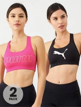 image of Puma 2 Pack Bra - Black/Pink/Black, Size Xs/8, Women