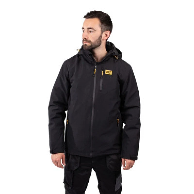 Image of CAT Workwear Mens Padded Full Zip Waterproof Hooded Jacket S - Chest 34-37' (87 - 94cm) Black CAT847-BLACK-S