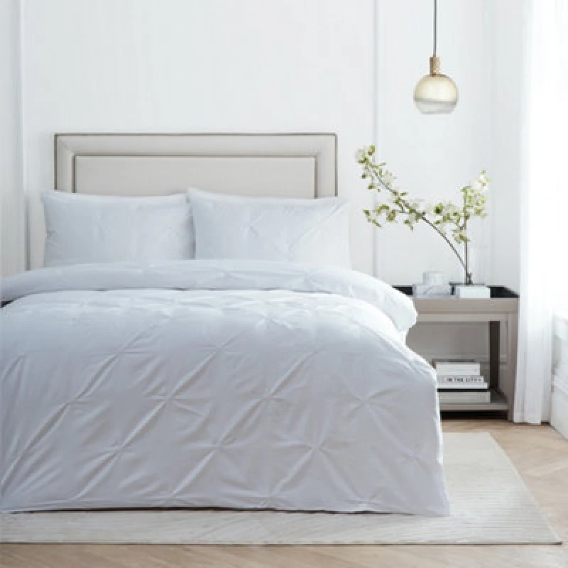 Image of Paoletti Paoletti Elysia Pinch Pleat 100% Cotton Embroidered Duvet Cover Set in White Size: Double White Double Unisex 5025532358974