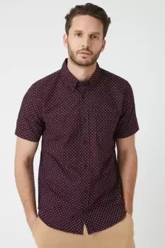 Image of Mens Burgundy Ditsy Print Oxford Shirt