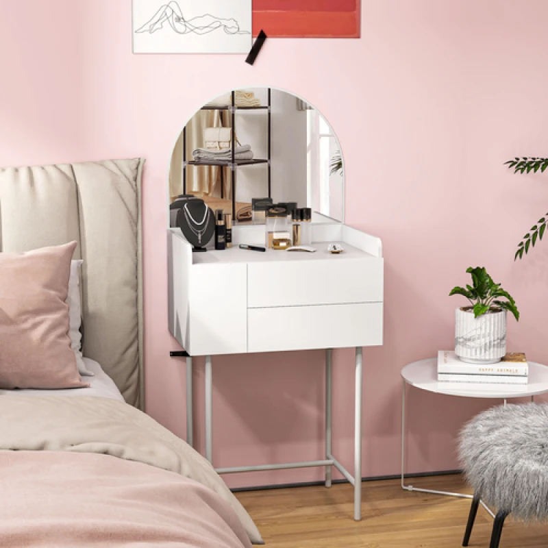 Image of HOMCOM Makeup Vanity Table with Mirror Drawers Modern Dressing Table White 831-945V00WT