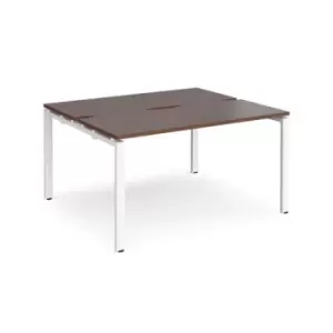 Image of Bench Desk 2 Person Starter Rectangular Desks 1400mm Walnut Tops With White Frames 1200mm Depth Adapt