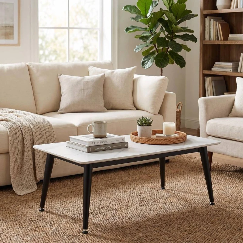 Image of FWStyle Monaco Coffee Table White Sintered Stone Heat Scratch Resistant White Unisex