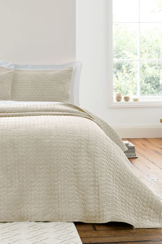 Image of Bianca Fine Linens Attica Velvet Embroidered 240X260Cm Bedspread Natural