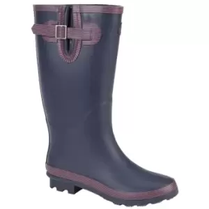 image of StormWells Womens/Ladies Rubber Wide Leg Wellington Boots (3 UK) (Navy Blue/Red)