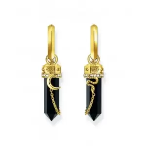 image of Sterling Silver Gold Plated Onyx Chain Hoop Earrings CR722-177-11