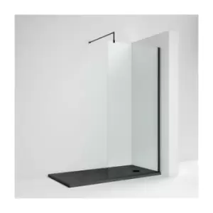 image of Nuie - Wet Room Screen 1850mm High x 1200mm Wide with Support Bar 8mm Glass - Matt Black