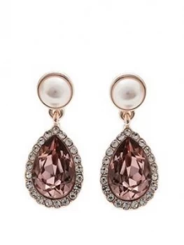 image of Mood Rose Gold Plated Pink And Pearl Crystal Drop Earring